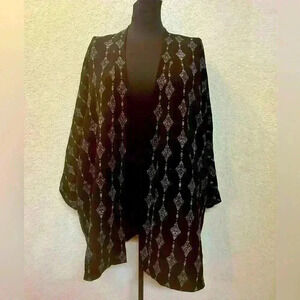 Vintage Spin Japanese Style Kimono One Size Black Sheer 3/4 Sleeve Open Front OS